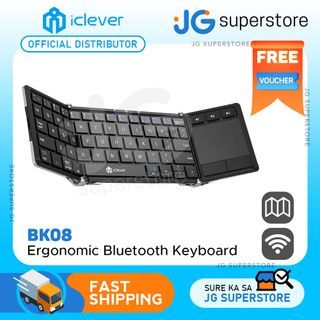 iClever BK08 Tri-Folding Wireless Keyboard Grey with Touchpad Balance Stand Foldable Aluminum Body Connect Switch Between 3 Devices Bluetooth | JG Superstore