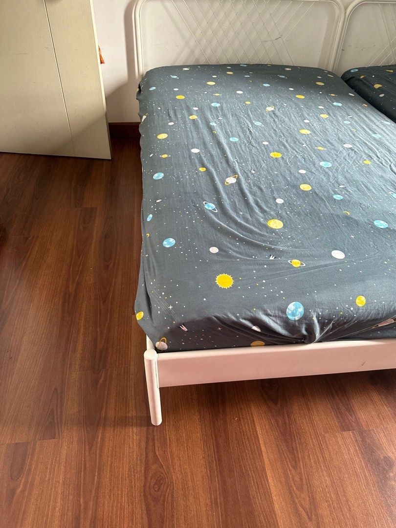 IKEA Super Single pocket spring mattress and white bed frame Katil tilam