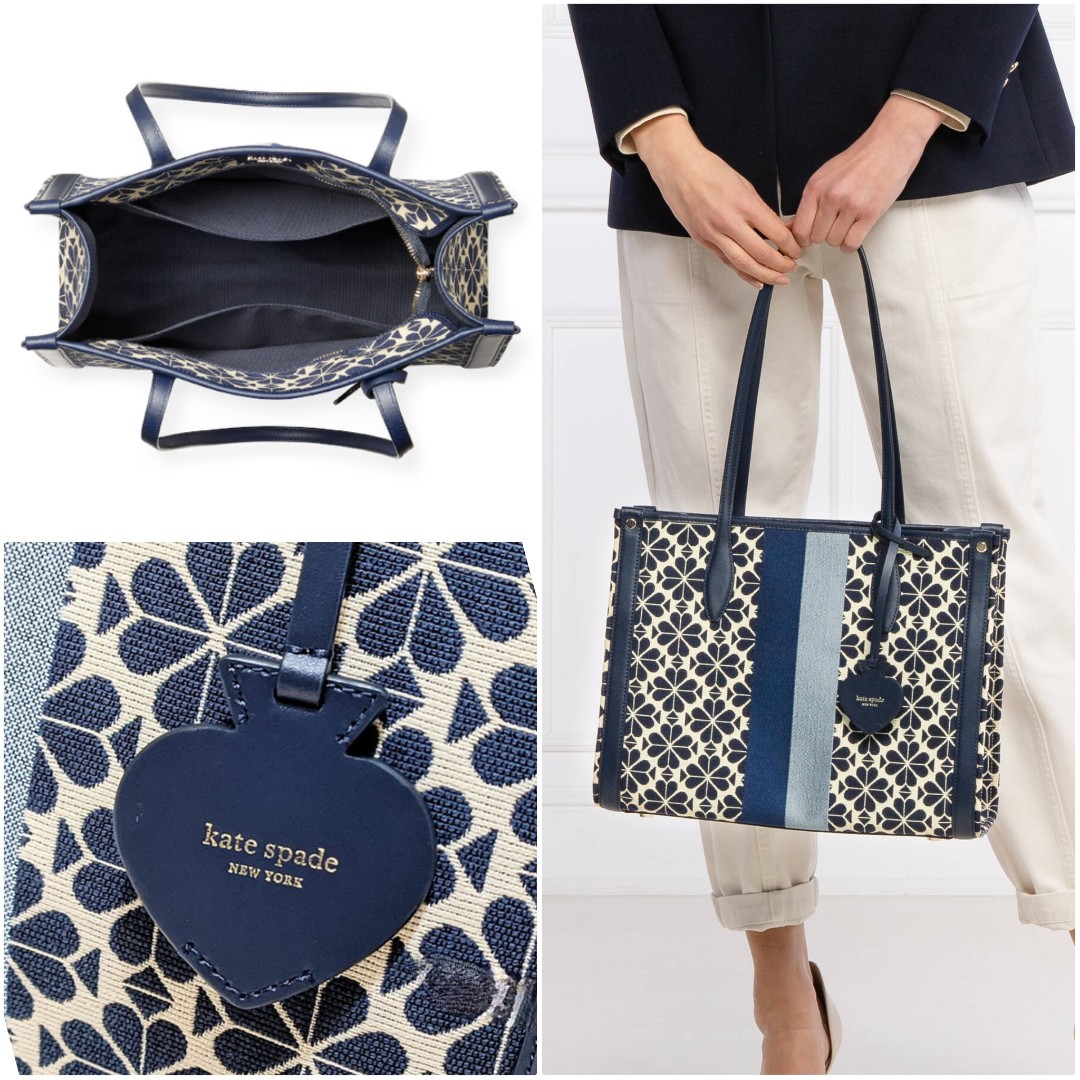 Kate Spade Tote Bags Singapore Promo Code - Blue Multicolor Spade Flower  Jacquard Stripe Market Medium Womens