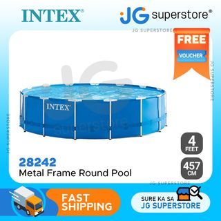Intex 28242 Metal Frame 15ft x 48in Round Pool Set with Filter Pump for Swimming and Garden Frame Pool  JG Superstore