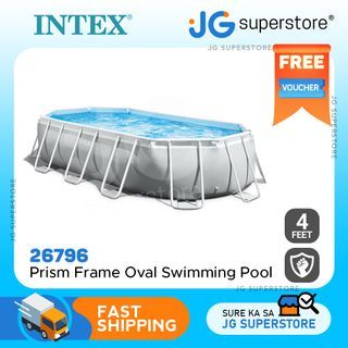 Intex Prism Frame Oval Pool 16'6" x 9' x 48 Inch Swimming Pool with Hydro Aeration Technology for Family and Kids Ages 6+ | 26796 | JG Superstore