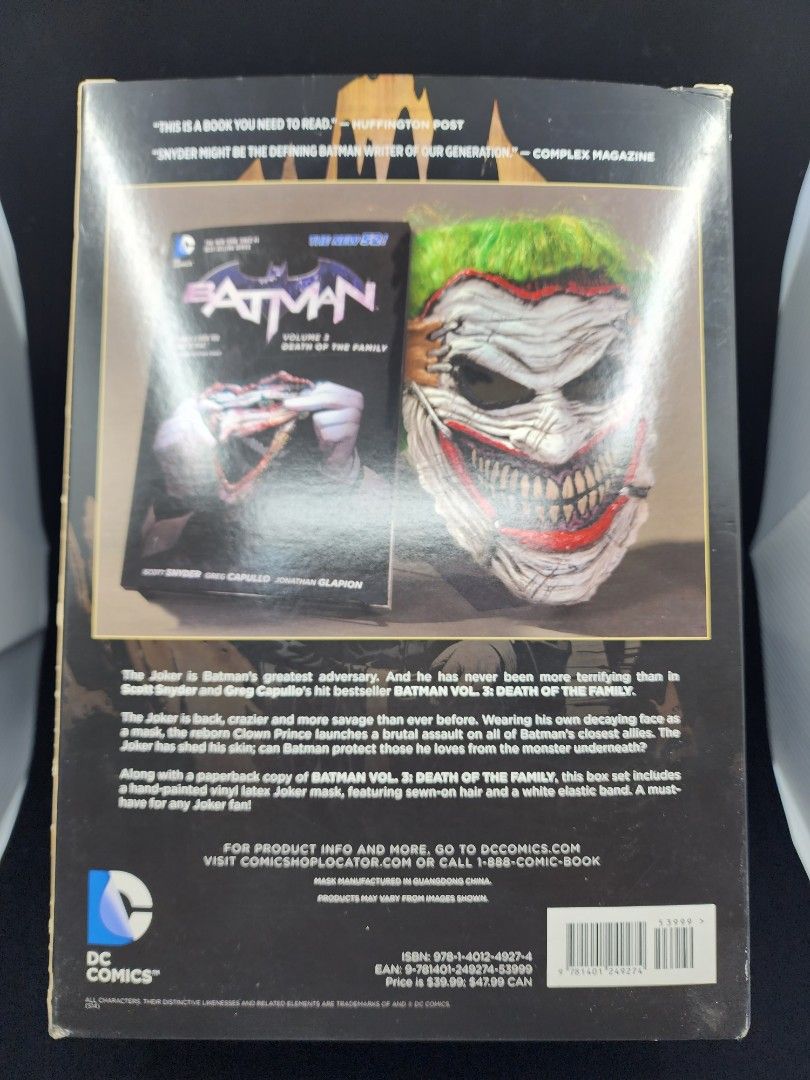 Joker Mask (Category: Western Merchandise) located in Quezon City. Submitted by kanjoshashinka (Listing ID 1248210774, Image 2). Description: Joker Mask from Batman Death of the Family Book set Wala na yung book 850 only QC Area.