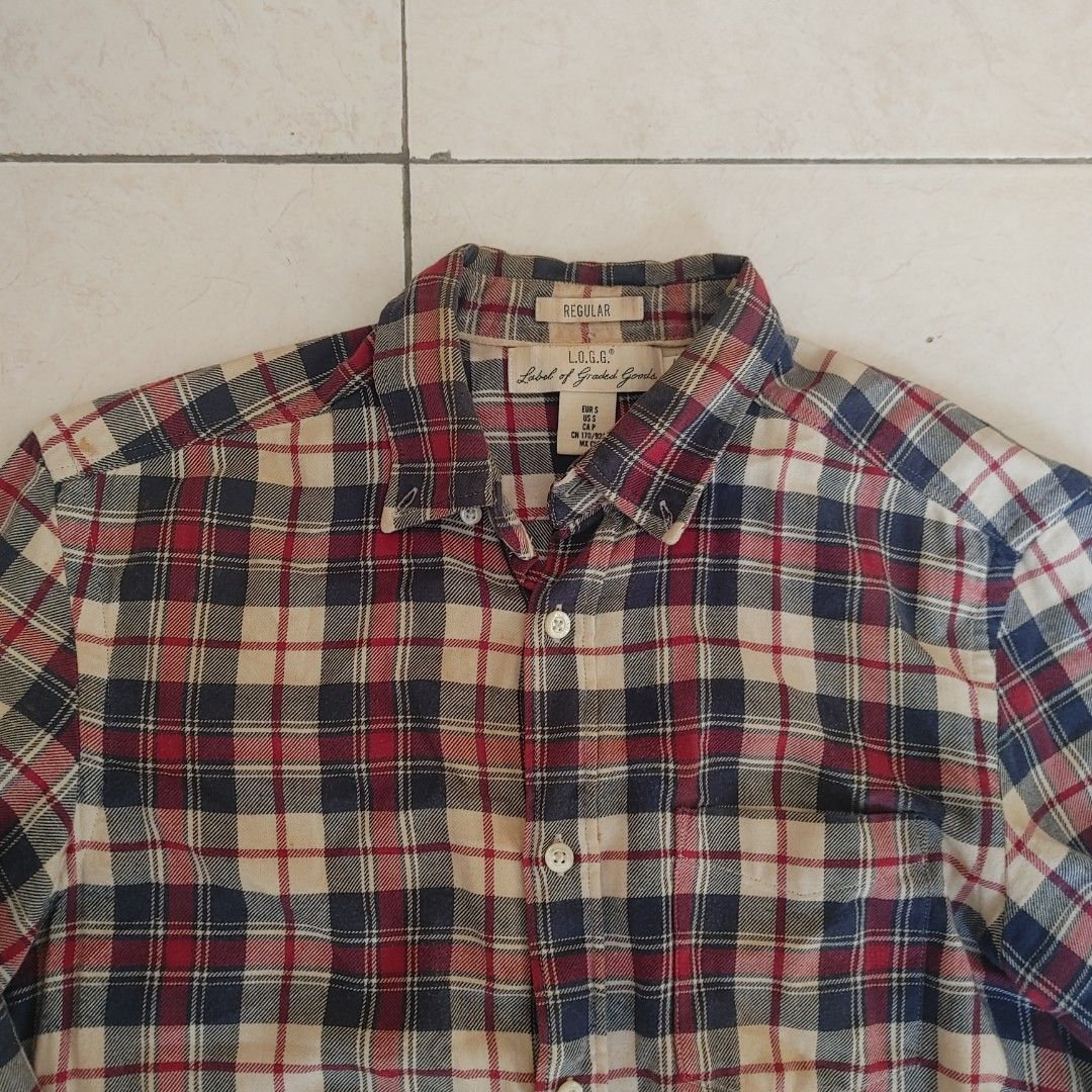 Kemeja Flanel size S H&M original plaid flannel shirt, Fesyen Pria