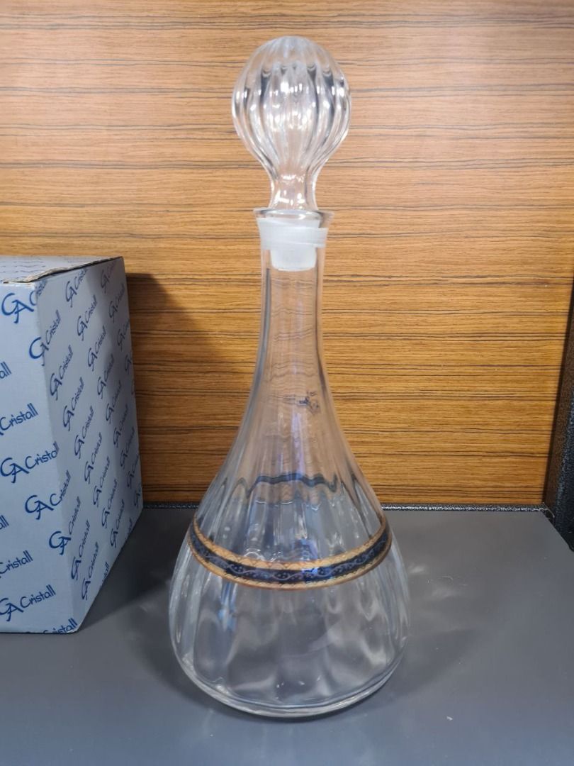 Authentic La Reine Versace Italy Crystal Wine Bottle \ Decanter with White Blue Gold Accents