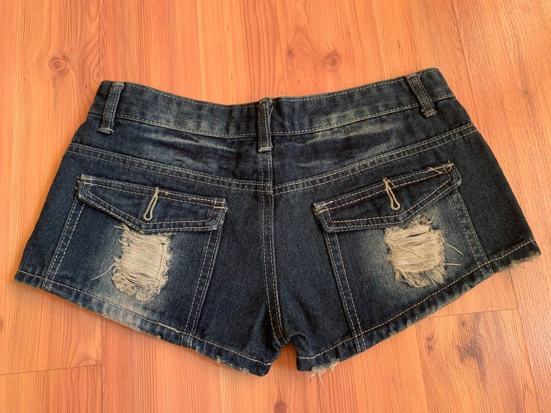 Buy Plus Size Women Denim Hot Pants (Shorts) with Folded Bottom - MID Rise  - Faded Mid Blue Color - Non Stretch Fabric - Waist Size (M) 30