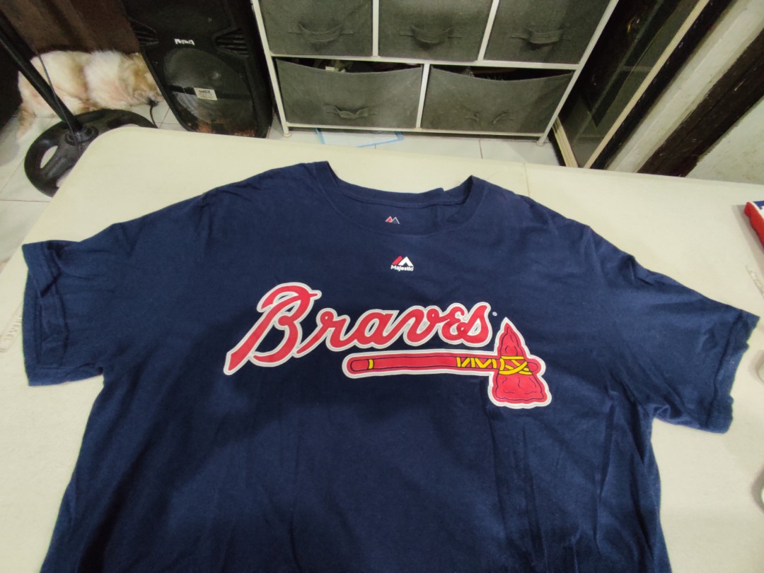 Blue Majestic Atlanta Braves Embroidered T Shirt XL Baseball