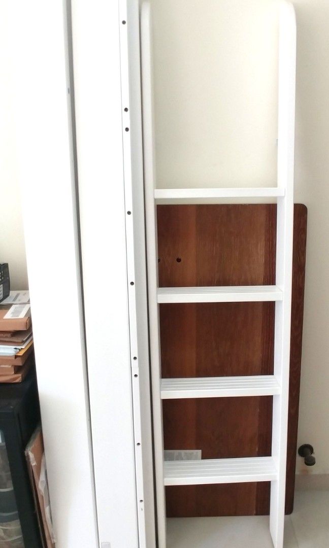 Maxtrix kids double decker white bunk bed frame with straight ladder