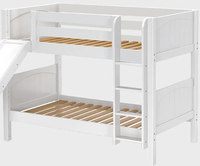 Maxtrix kids double decker white bunk bed frame with straight ladder
