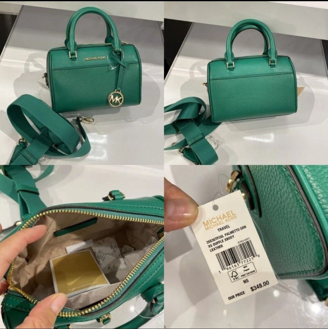 Michael Kors Jet Set Duffle Green Pebble Leather Chain Shoulder Bag