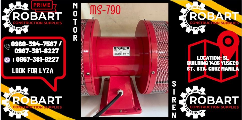 Motor Siren 790 (Category: Construction Tools & Equipment) located in Manila. Submitted by lyzarobart1999 (Listing ID 1248196397, Image 1). Description: Motor Siren 790 MS-790 Brand: Prime (𝐏𝐫𝐢𝐜𝐞 𝐢𝐬 𝐬𝐮𝐛𝐣𝐞𝐜𝐭 𝐭𝐨 𝐜𝐡𝐚𝐧𝐠𝐞 𝐰𝐢𝐭𝐡𝐨𝐮𝐭 𝐩𝐫𝐢𝐨𝐫 𝐧𝐨𝐭𝐢𝐜𝐞.) 𝐒𝐋 𝐁𝐔𝐈𝐋𝐃𝐈𝐍𝐆 𝟏𝟒𝟎𝟓 𝐘𝐔𝐒𝐄𝐂𝐎 𝐒𝐓𝐑𝐄𝐄𝐓 𝐒𝐓𝐀. 𝐂𝐑𝐔𝐙 𝐌𝐀𝐍𝐈𝐋𝐀 𝐑𝐎𝐁𝐀𝐑𝐓 𝐂𝐎𝐍𝐒𝐓𝐑𝐔𝐂𝐓𝐈𝐎𝐍 𝐒𝐔𝐏𝐏𝐋𝐈𝐄𝐒 𝐕𝐈𝐁𝐄𝐑: (𝟎𝟗𝟔𝟕)-𝟑𝟖�