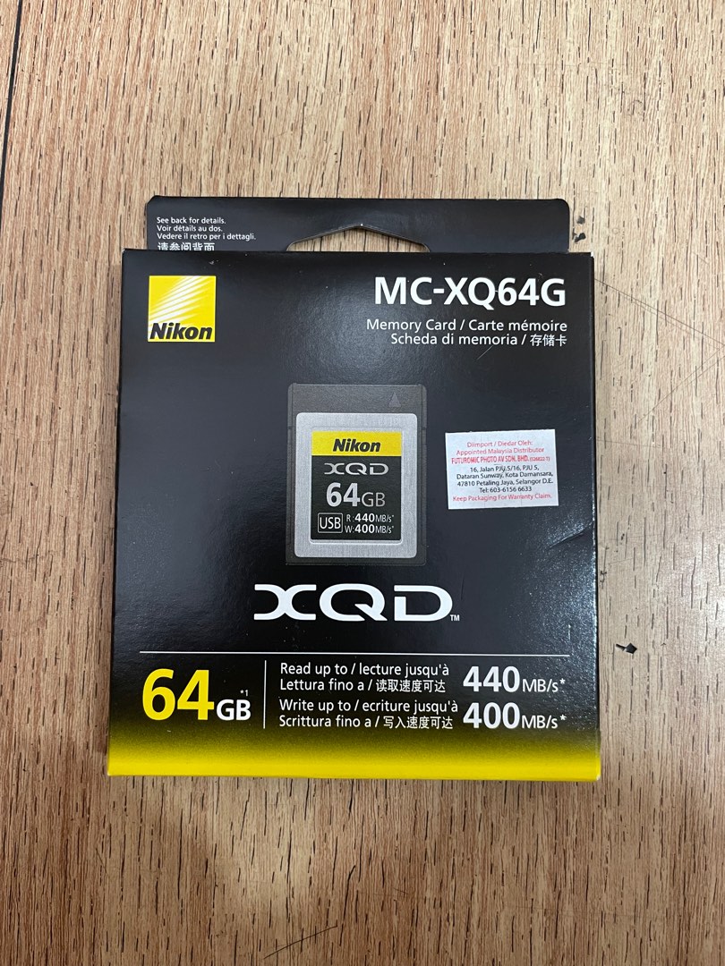 NEW-Nikon 64gb XQD Card R:440mb/s W:400mb/s MC-XQ64G, Photography