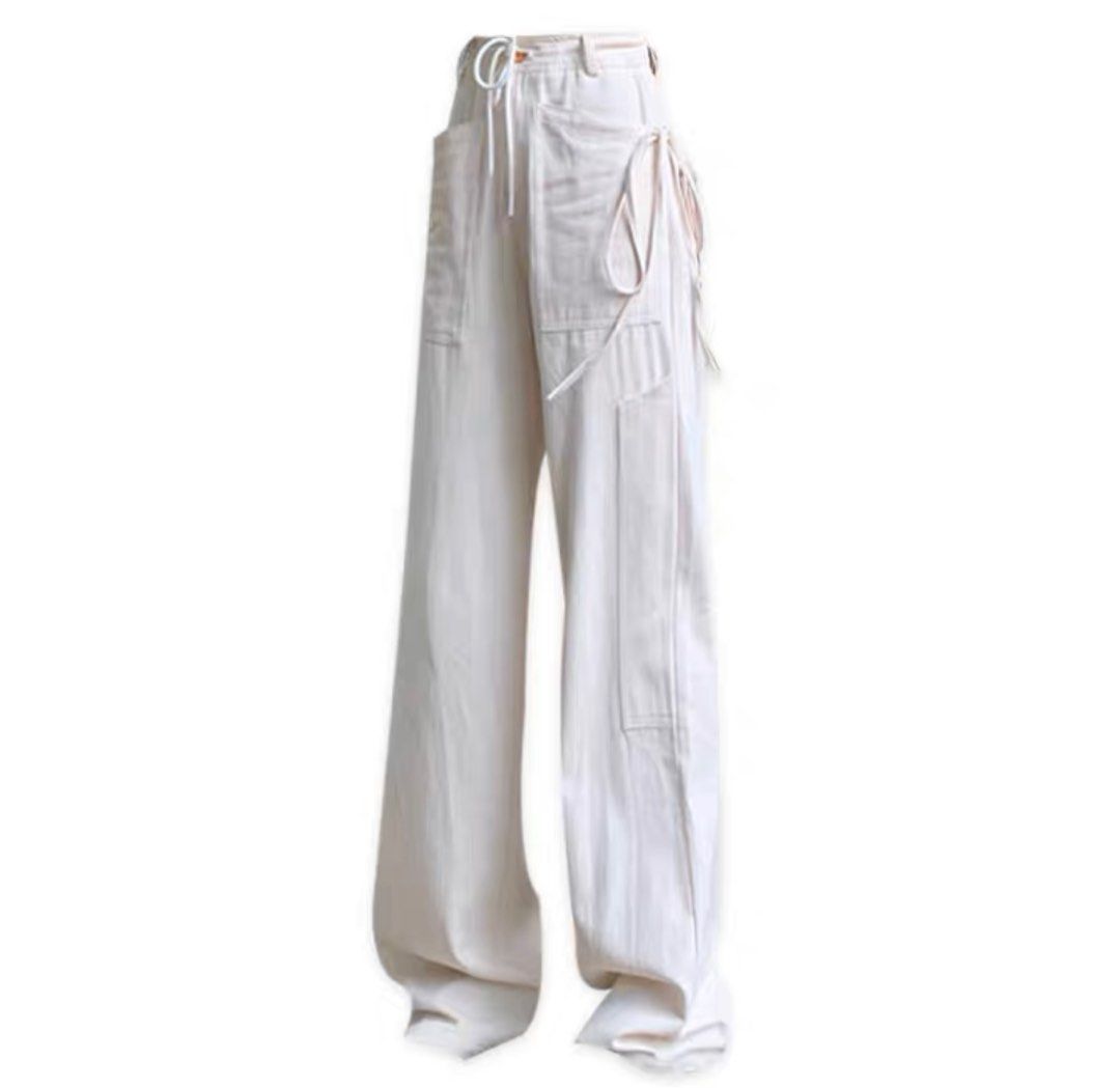 White Cargo Pants, Women's Fashion, Bottoms, Other Bottoms on Carousell