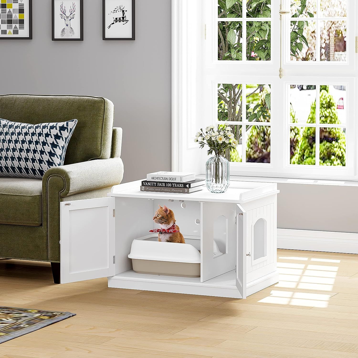 PAWLAND Cat Litter Box Enclosure, Litter Box Furniture Hidden, Indoor