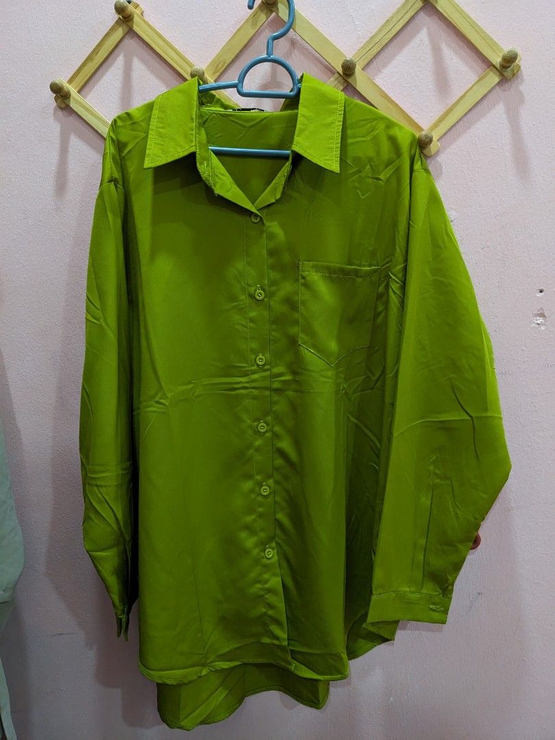 Plus size blouse hijau pucuk pisang NCT colour baju kerja, Women's
