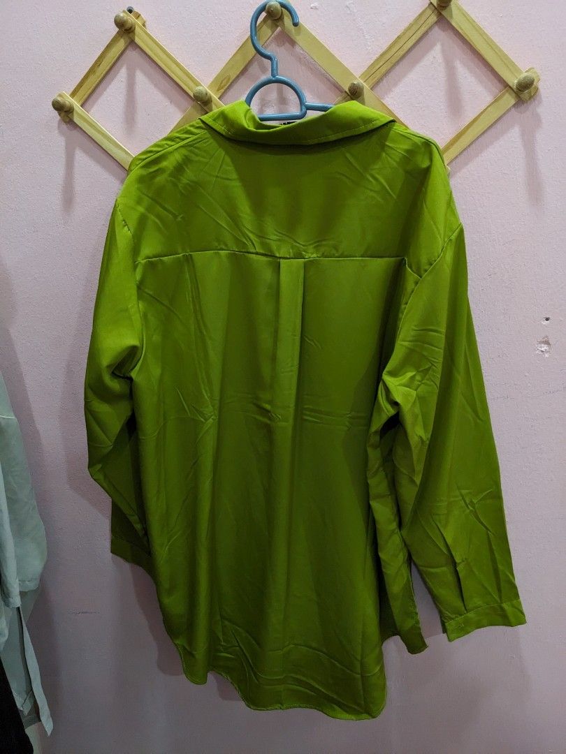 Plus size blouse hijau pucuk pisang NCT colour baju kerja, Women's