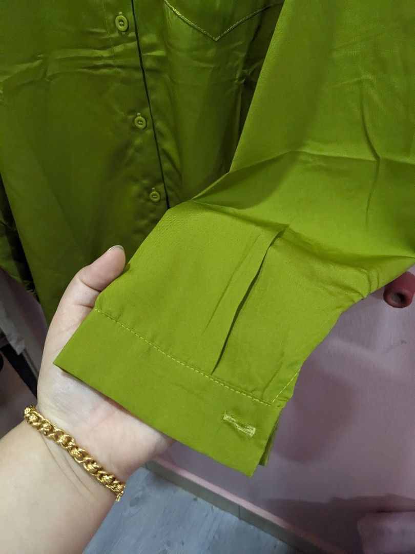 Plus size blouse hijau pucuk pisang NCT colour baju kerja, Women's