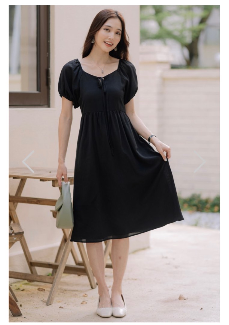 Puff Sleeve Pleated High Waist Flowy Midi Dress main image 1
