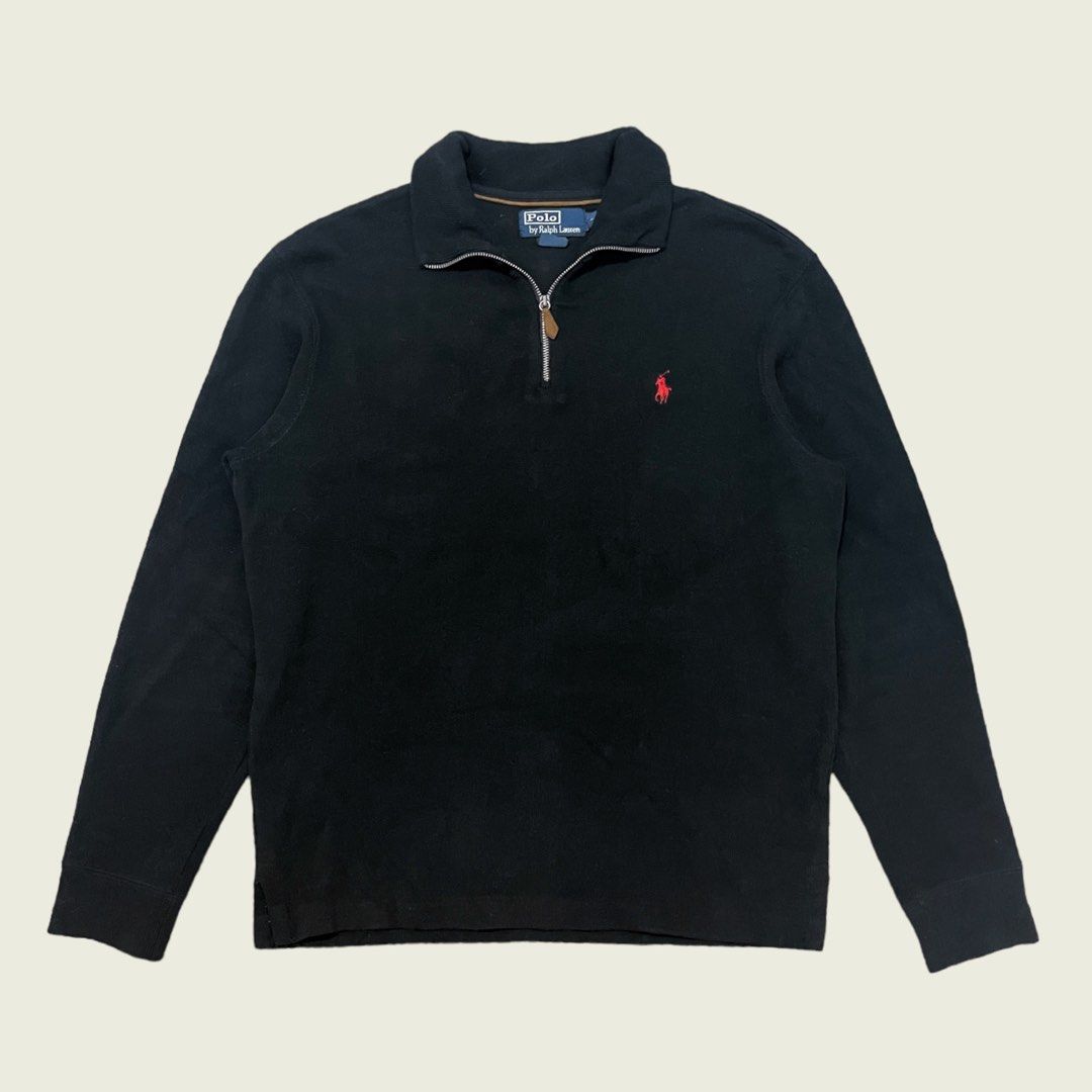 Ralph Lauren Quarter Zip Sweater Black Red Logo Men s Fashion