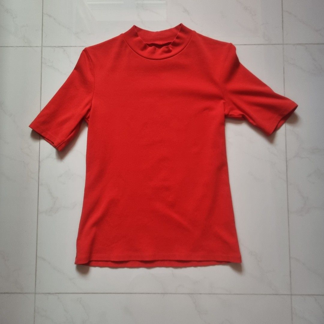 Red mock hotsell neck shirt