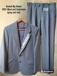 Scabal Big Vision Wool and Cashmere Tuxedo Coat suit Gray n Red pinstripe