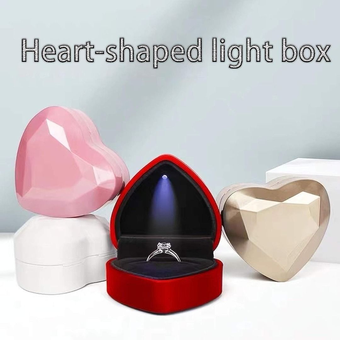 Wishlist Wedding Ring Box Heart Shaped Ring Box LED Light