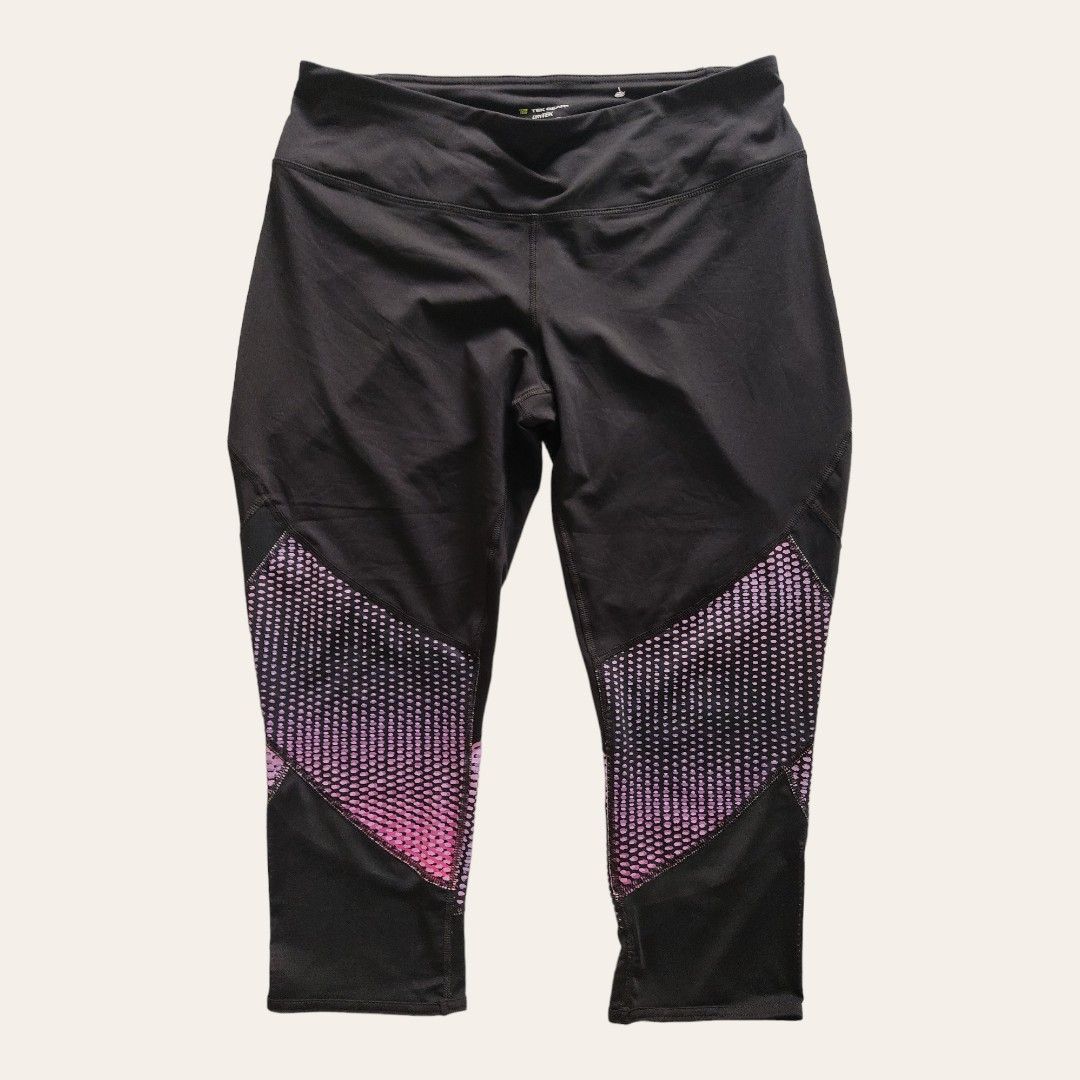 Size XL Mesh Panel Tek Gear Black Violet Capri Women's Leggings