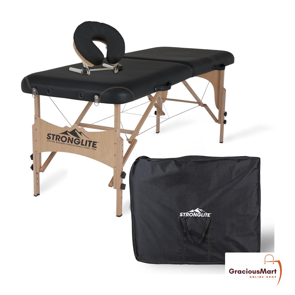 STRONGLITE Portable Massage Table Package Shasta All-In-One Treatment Table  w/Adjustable Face Cradle, Pillow  Carrying Case (Black), Health   Nutrition, Massage Devices on Carousell