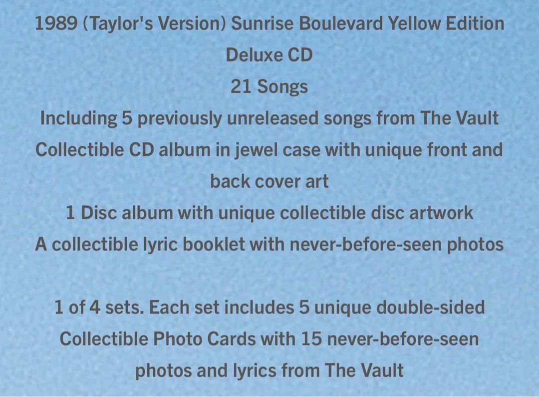 Taylor Swift - 1989 (Taylor's Version) by the artist Taylor Swift (Sunrise  Boulevard Yellow Deluxe Poster Edition) [CD] -  Music