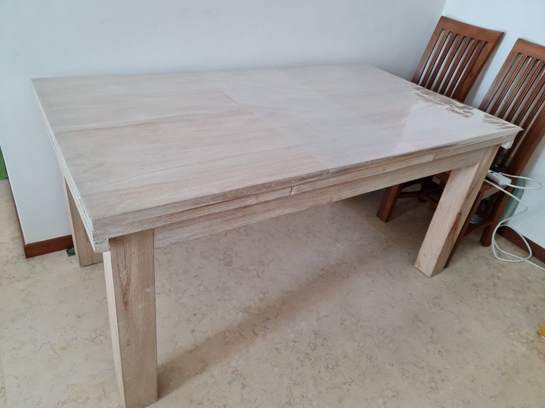 Teak wood (white washed) Extendable Dining Table, Furniture & Home