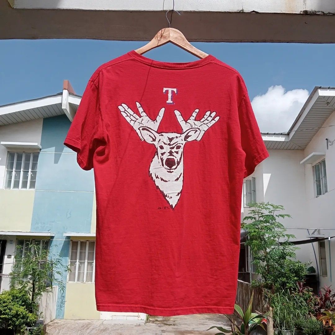 Texas Rangers Shirt XL Mens Jerzees Deer Antler Hands Red