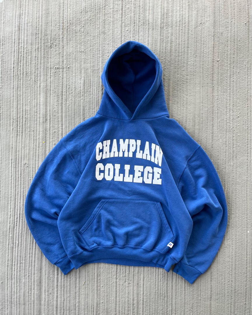 Vintage Russell Athletic Champlain College Hoodie in Royal Blue