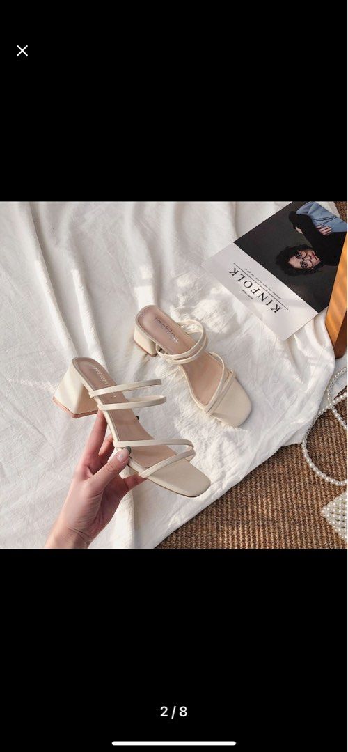 White Strappy Low Block Heel Women s Fashion Footwear Heels on