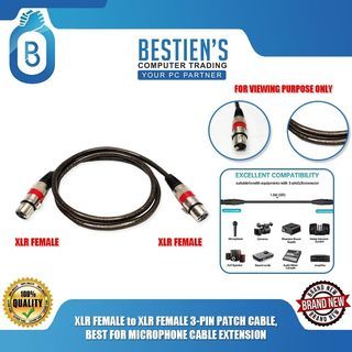 XLR FEMALE to XLR FEMALE 3-PIN PATCH CABLE, BEST FOR MICROPHONE CABLE EXTENSION