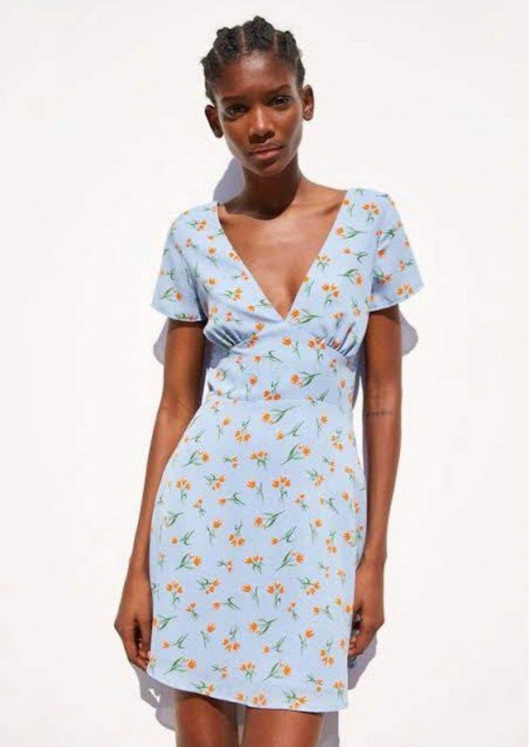 Navy dress with orange sale flowers