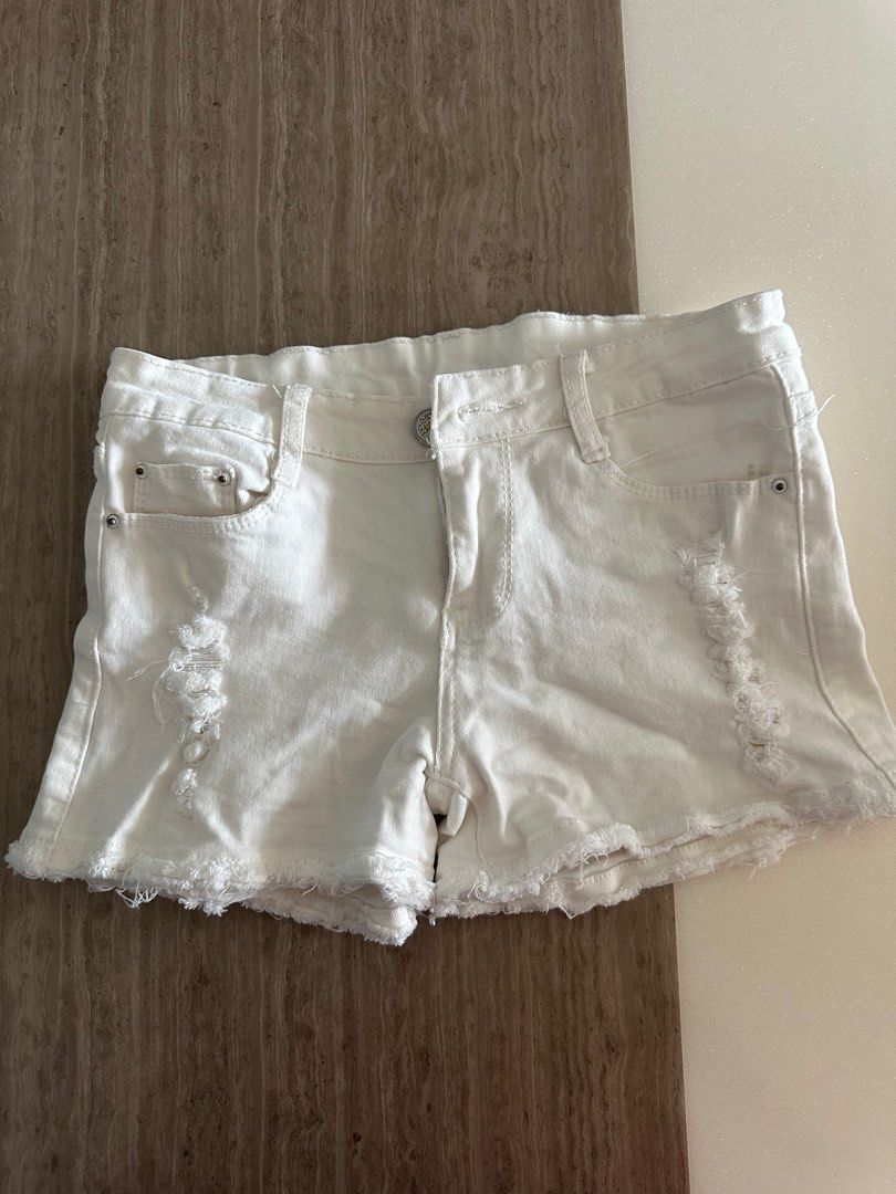 White and clearance blue denim shorts