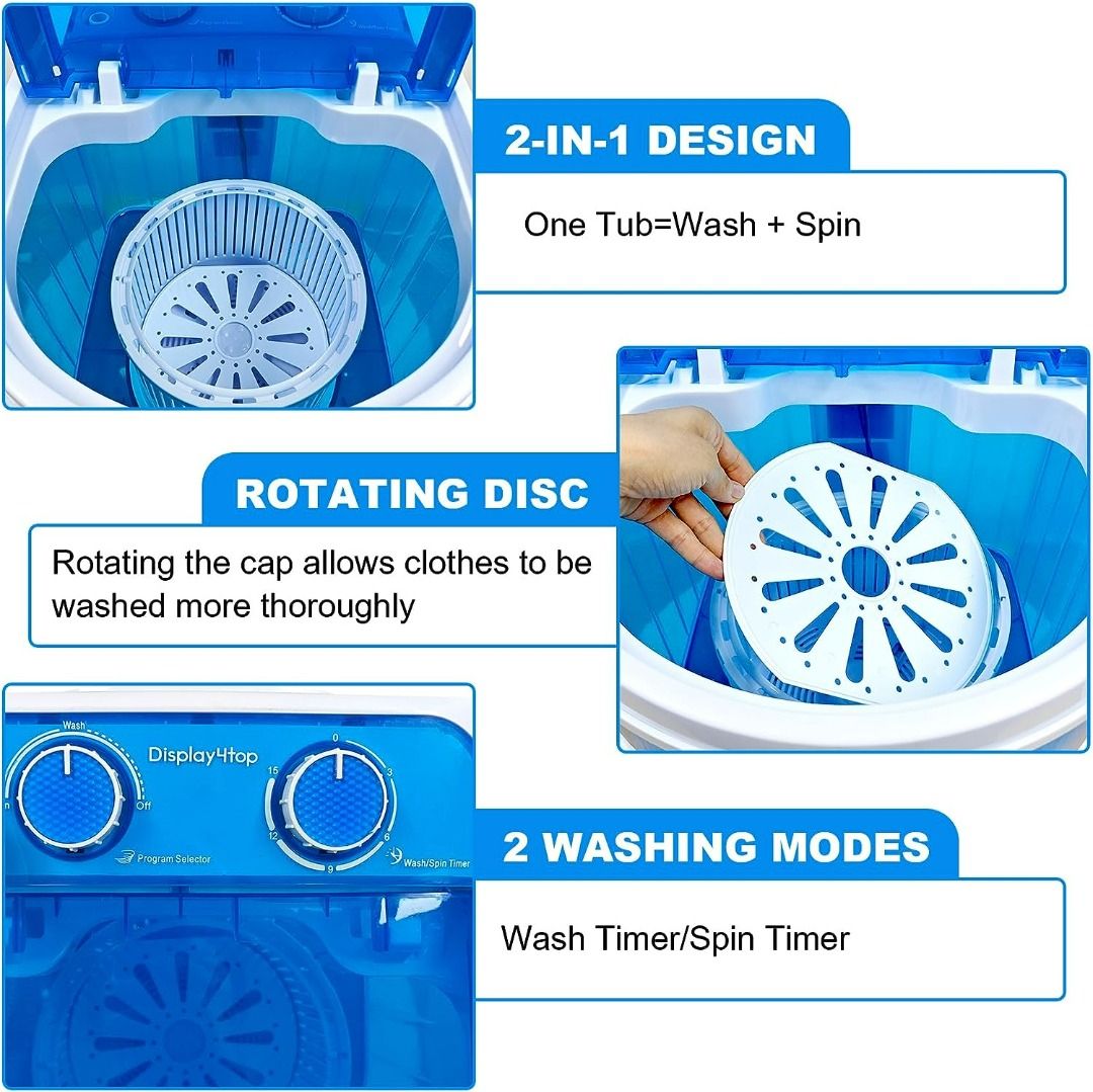 3635) DISPLAY4TOP PORTABLE MINI WASHING MACHINE SPIN CYCLE W/BASKET,3