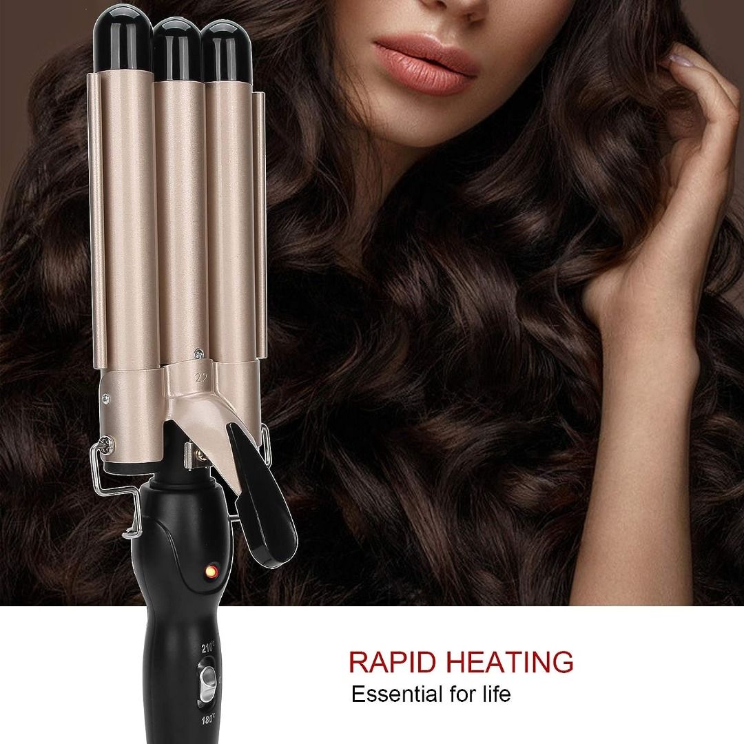 3 Barrel Curling Iron Wand Adjustable Hair Curler Waver Crimper
