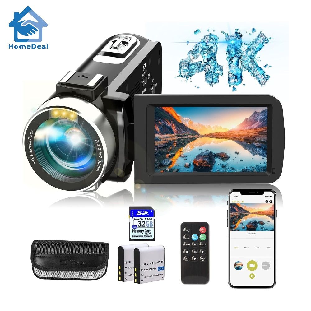 4K Video Camera, Camcorder With Ir Night Vision, Wifi Digital Camera, 18X  Digital Zoom, Vlogging Camera For Youtube, Kids Video Camera, Built In  Microphone, Remote, 3