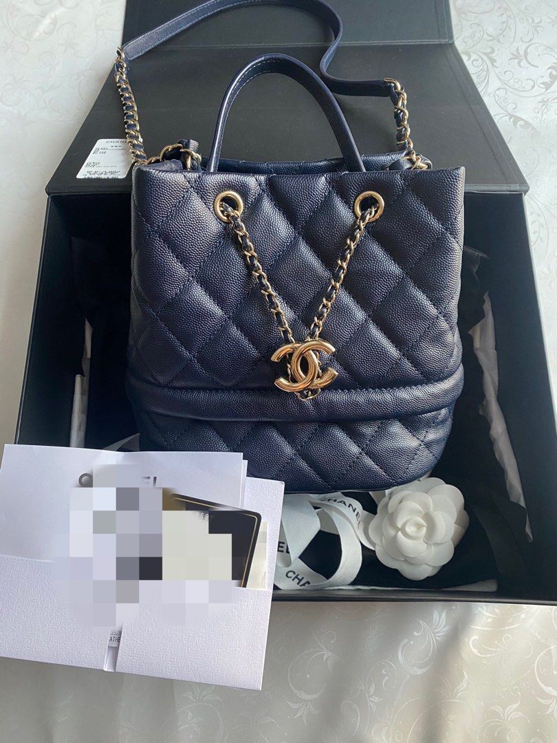 💯 Authentic Chanel Caviar Bucket Bag Blue, Luxury, Bags & Wallets on  Carousell