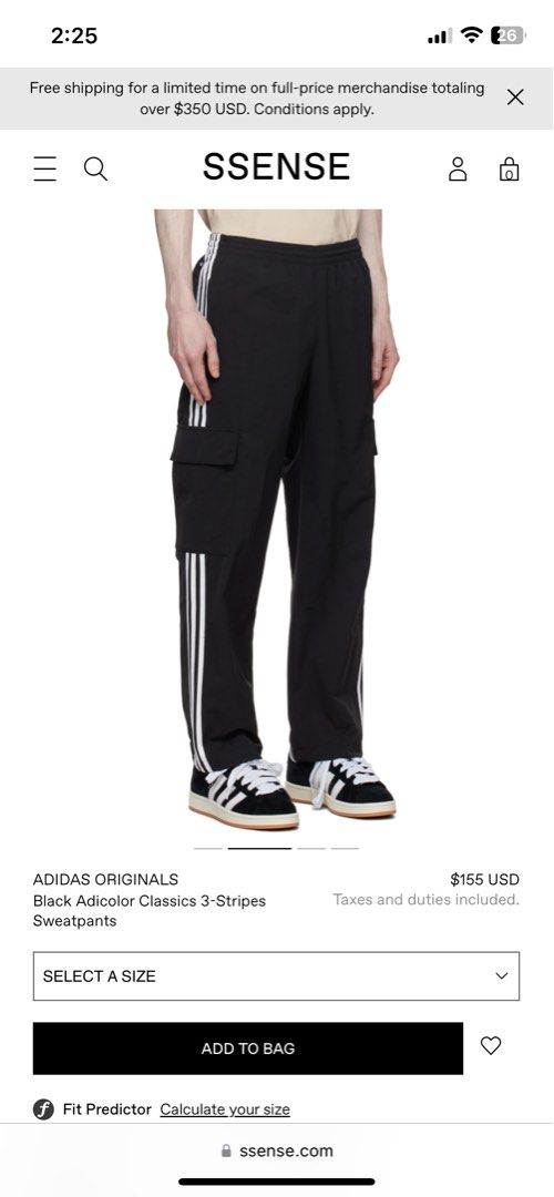 adidas Originals Adicolor 3 stripe cargo sweatpants in black