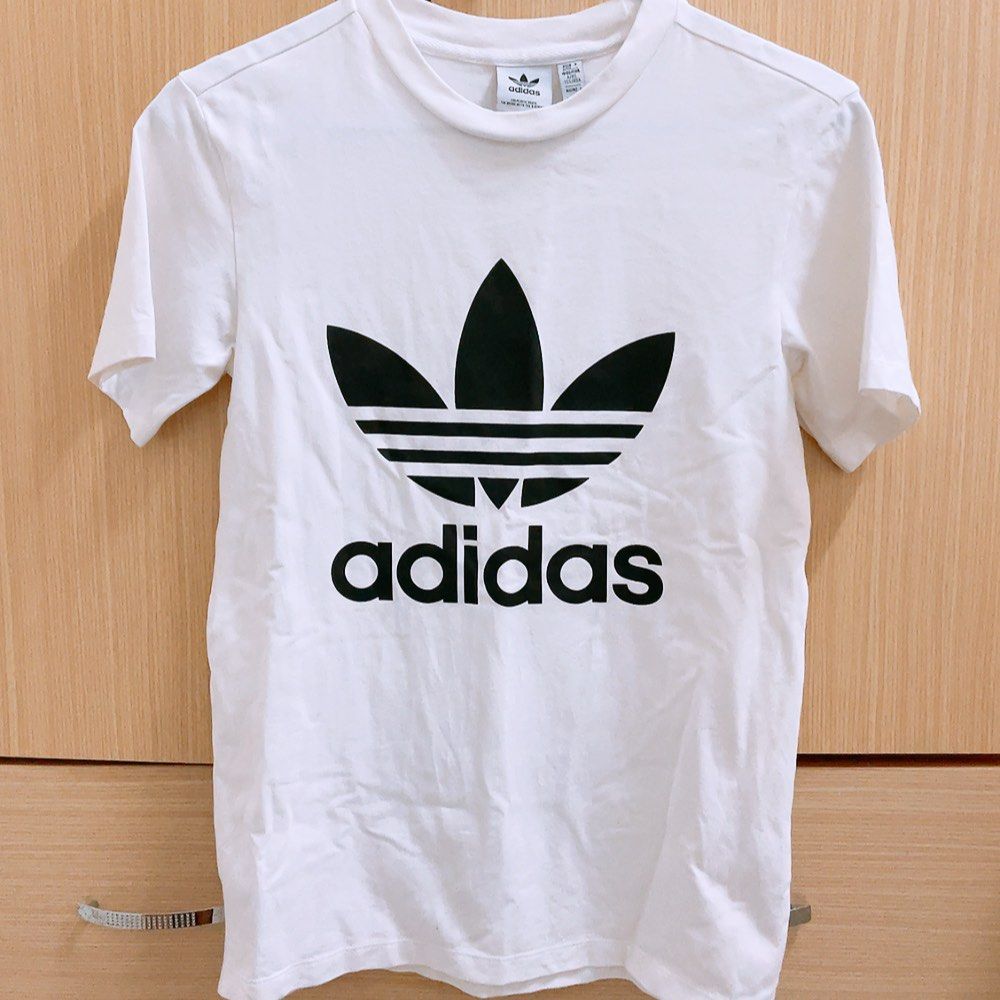 adidas XS號上衣正品白色愛迪達上衣運動上衣三葉草上衣女生運動衣服 