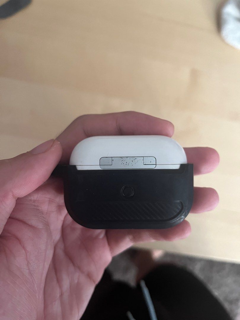 Airpods pro 1st gen (Category: Headphones & Headsets) located in Las Pinas. Submitted by PeterPan21 (Listing ID 1248452447, Image 2). Description: Airpods pro 1st gen heavily used Rfs: airpods pro 2 Noise cancellation working still Transparency modw working Issue: Hinge not as smooth anymore Sometimes battery displayed is incorrect Legit can test upon meetup.