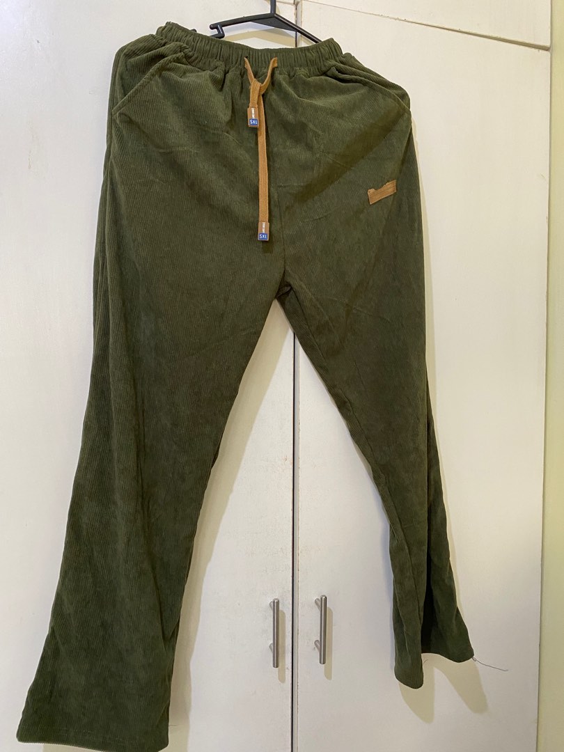 Army green corduroy loose pants on Carousell
