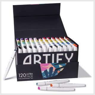 ARTIFY 48 Basic Colors Art Markers, Fine & Broad Dual Tips Professional Artist Markers in Case, Drawing Marker Set with Carrying Case
