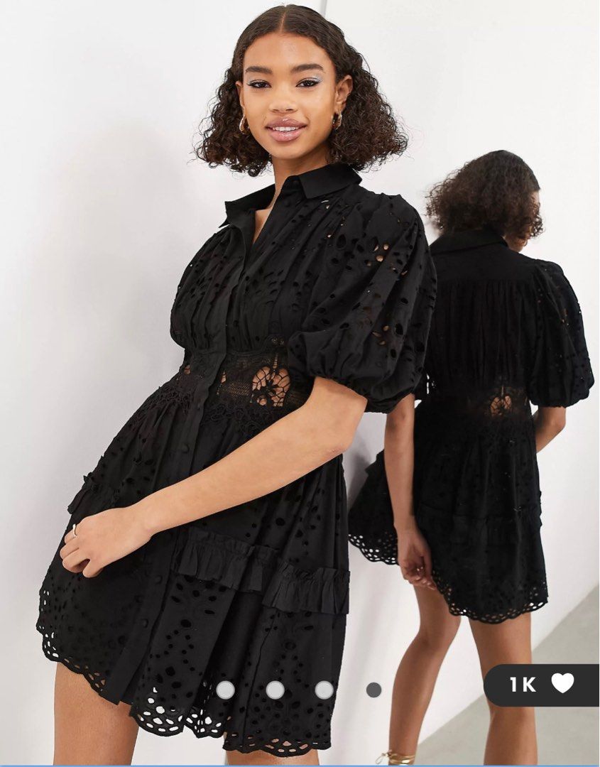 asos edition broderie shirt dress in black Rent ASOS DESIGN Petite Boucle Mini Shirt Dress In Pink Check