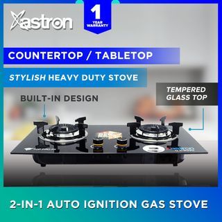 ASTRON GS-9090 Built-in Double Burner Gas Stove with Hob and Tempered Glass TopASTRON GS-9090 Built-in Double Burner Gas Stove with Hob and Tempered Glass Top