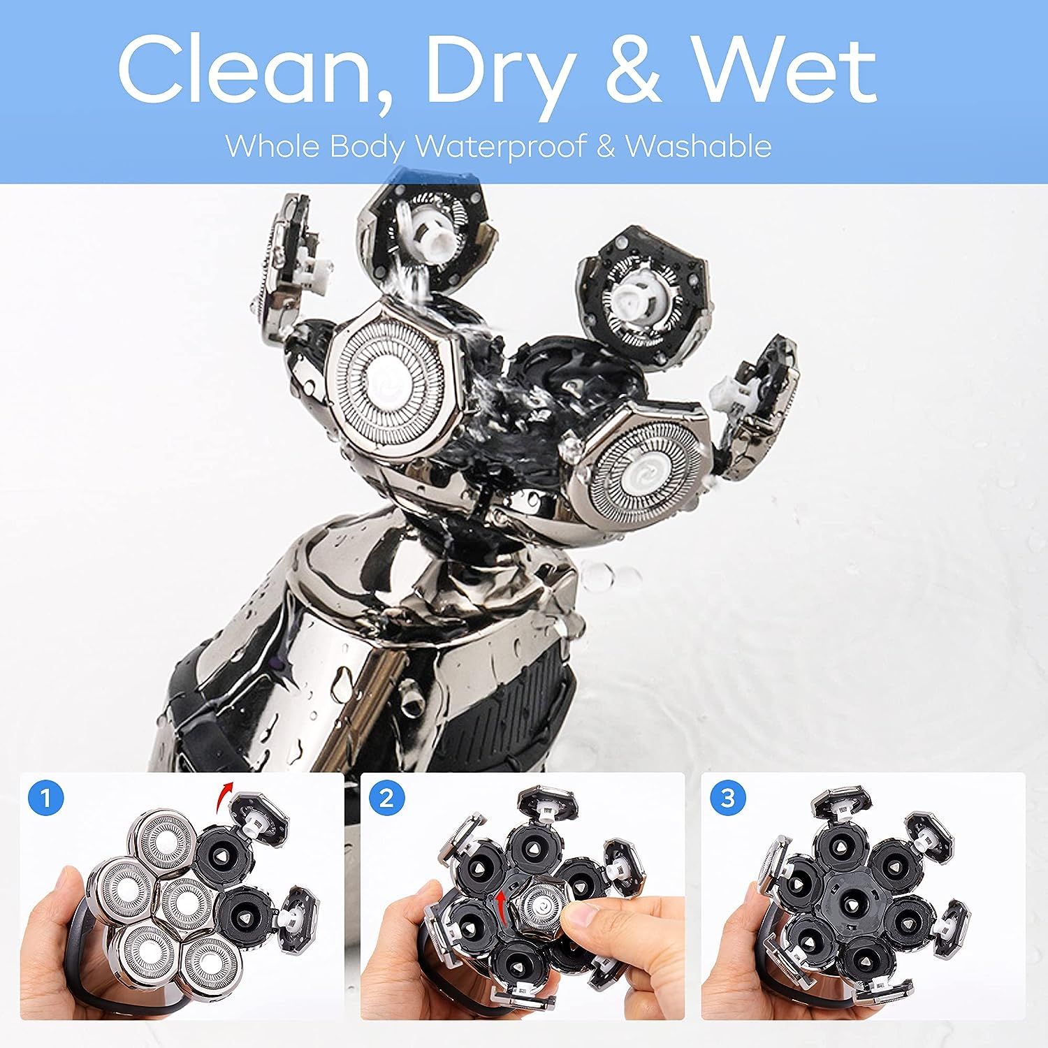 AW Robot 7D Head Shavers for Bald Men, Anti-Pinch Electric Razor for Men,  5-in-