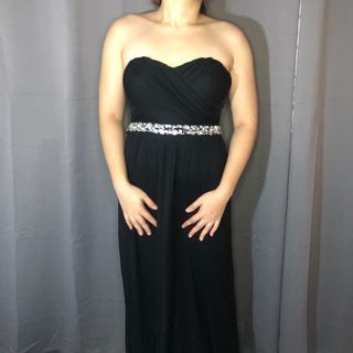Black Elegant Heart Neckline Rhinestones Belt Backless  Evening Gala Gown