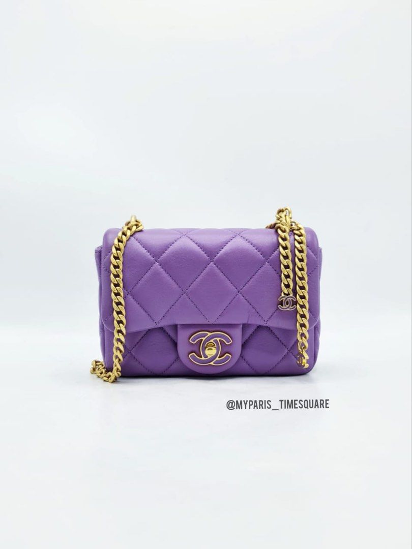 C hanel Purple Lambskin Enamel Quilted CC Mini Flap Bag, Luxury
