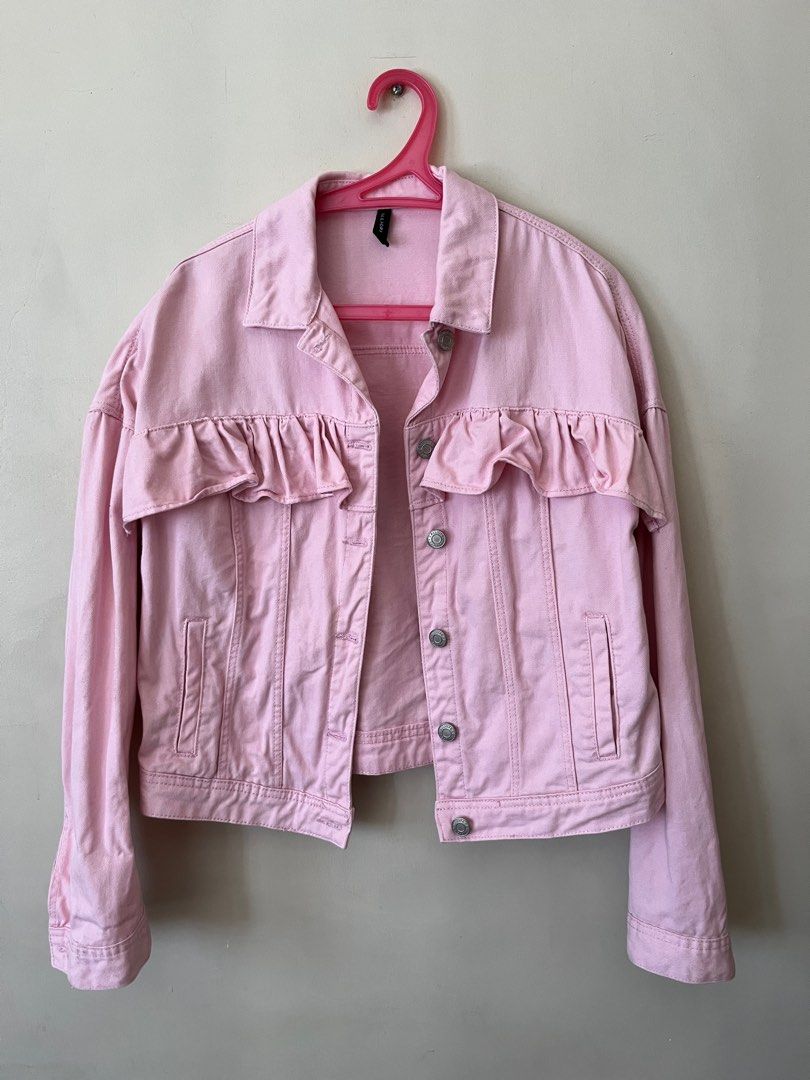 Calliope Pink Ruffled Denim Jacket on Carousell